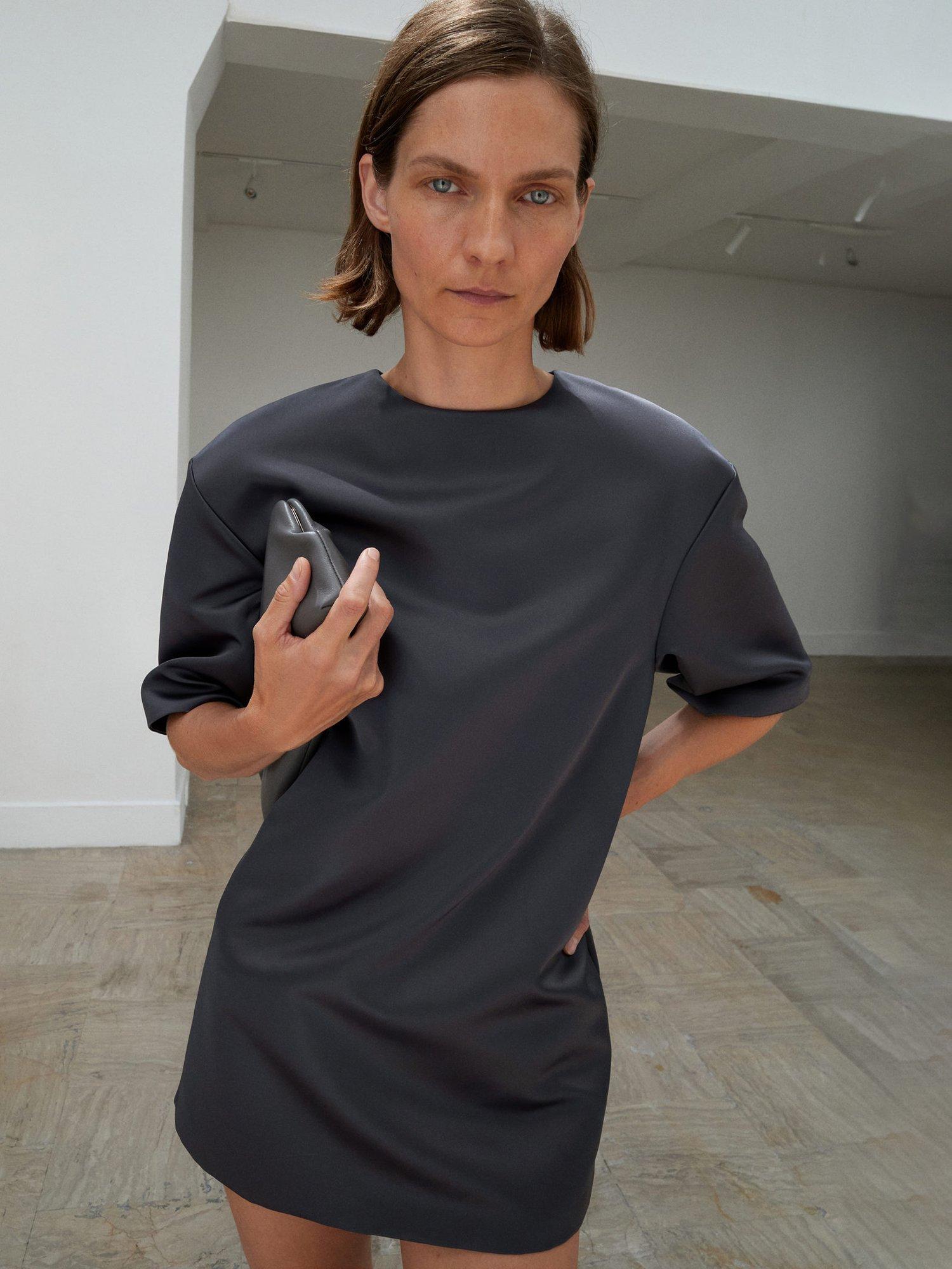 Product image 1 of 7, which shows Mango Dafne Satin Mini Dress, Charcoal, 10