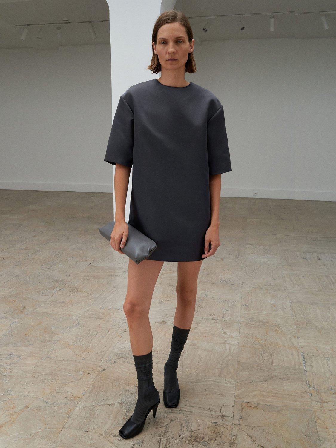 Product image 2 of 7, which shows Mango Dafne Satin Mini Dress, Charcoal, 10
