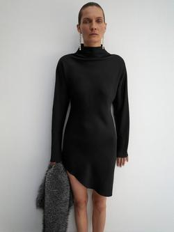 Mango Elisa Asymmetric Satin Dress, Black, Black