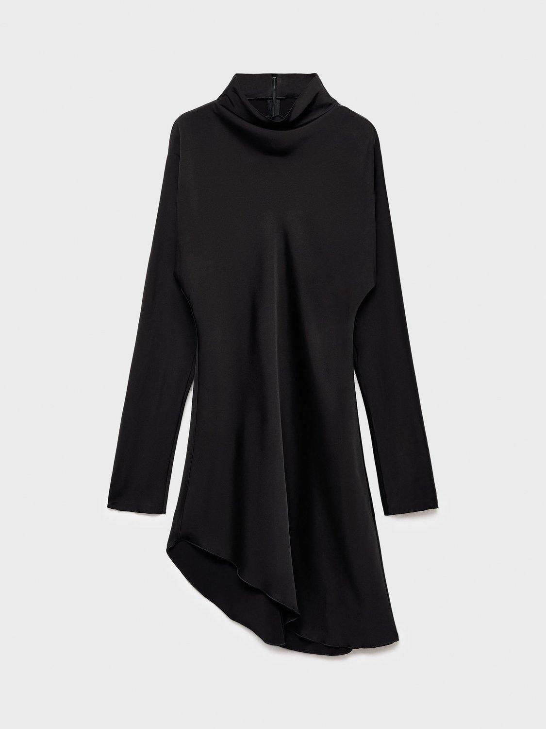 Product image 3 of 7, which shows Mango Elisa Asymmetric Satin Dress, Black, 6