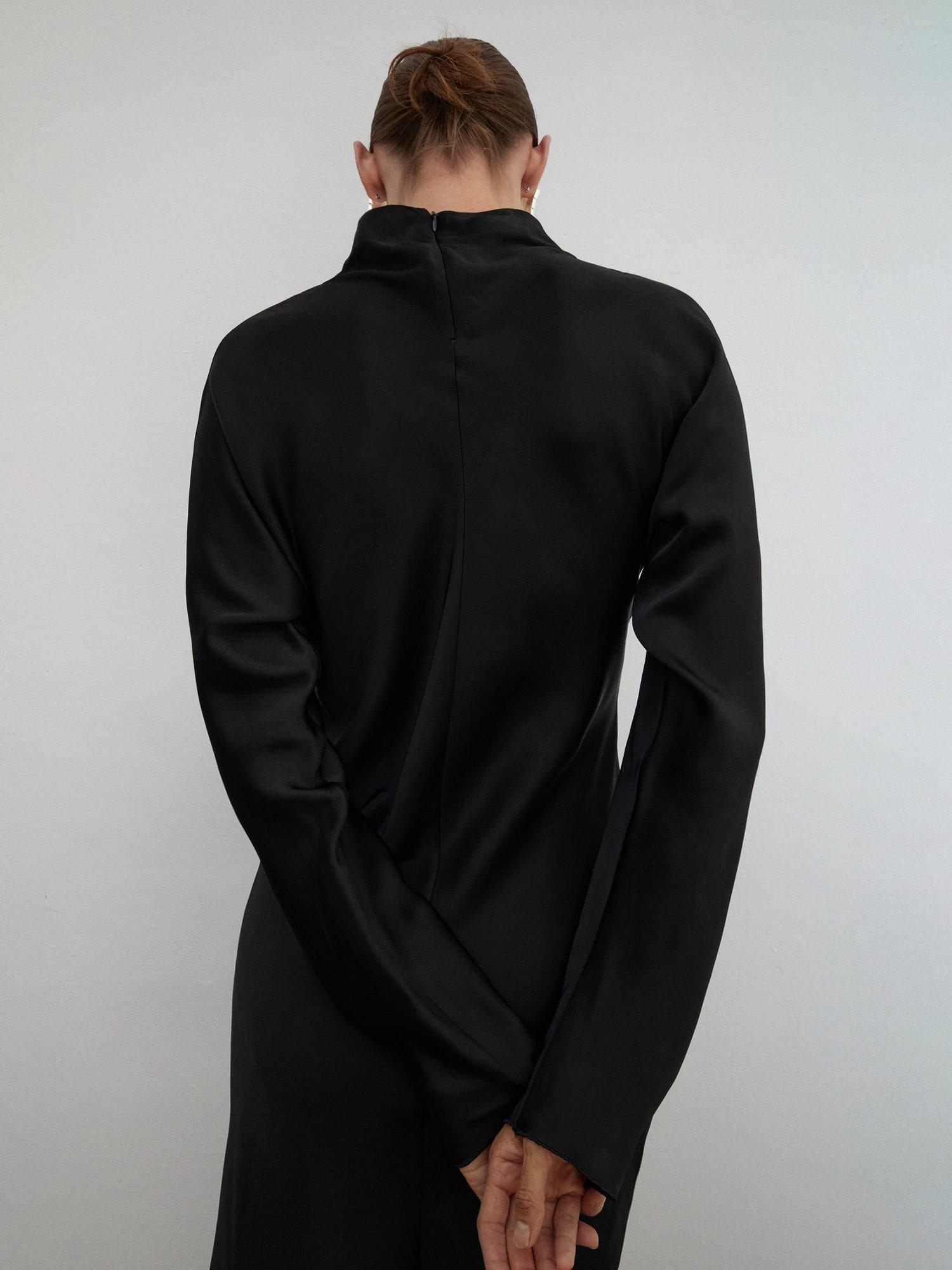 Product image 4 of 7, which shows Mango Elisa Asymmetric Satin Dress, Black, 6