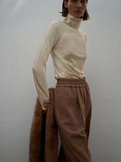 Mango Stone High Neck Satin Top, Light Beige, Light Beige