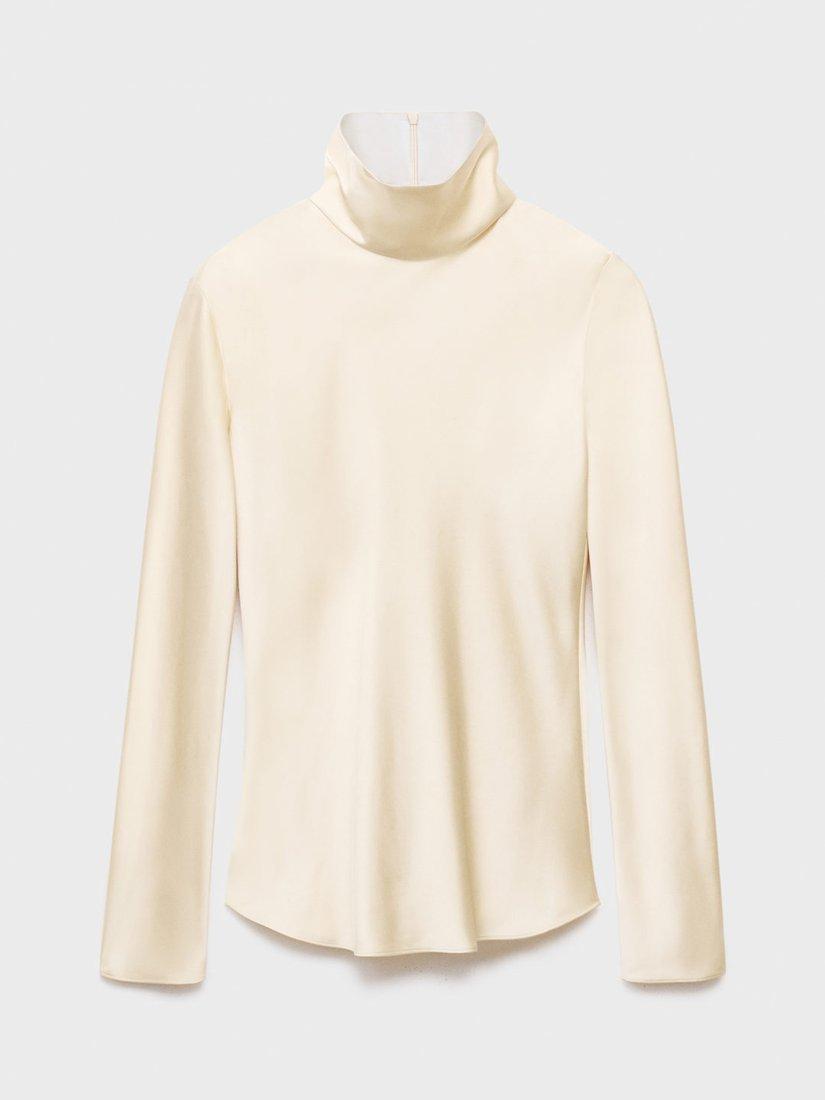 Product image 3 of 7, which shows Mango Stone High Neck Satin Top, Light Beige, 8