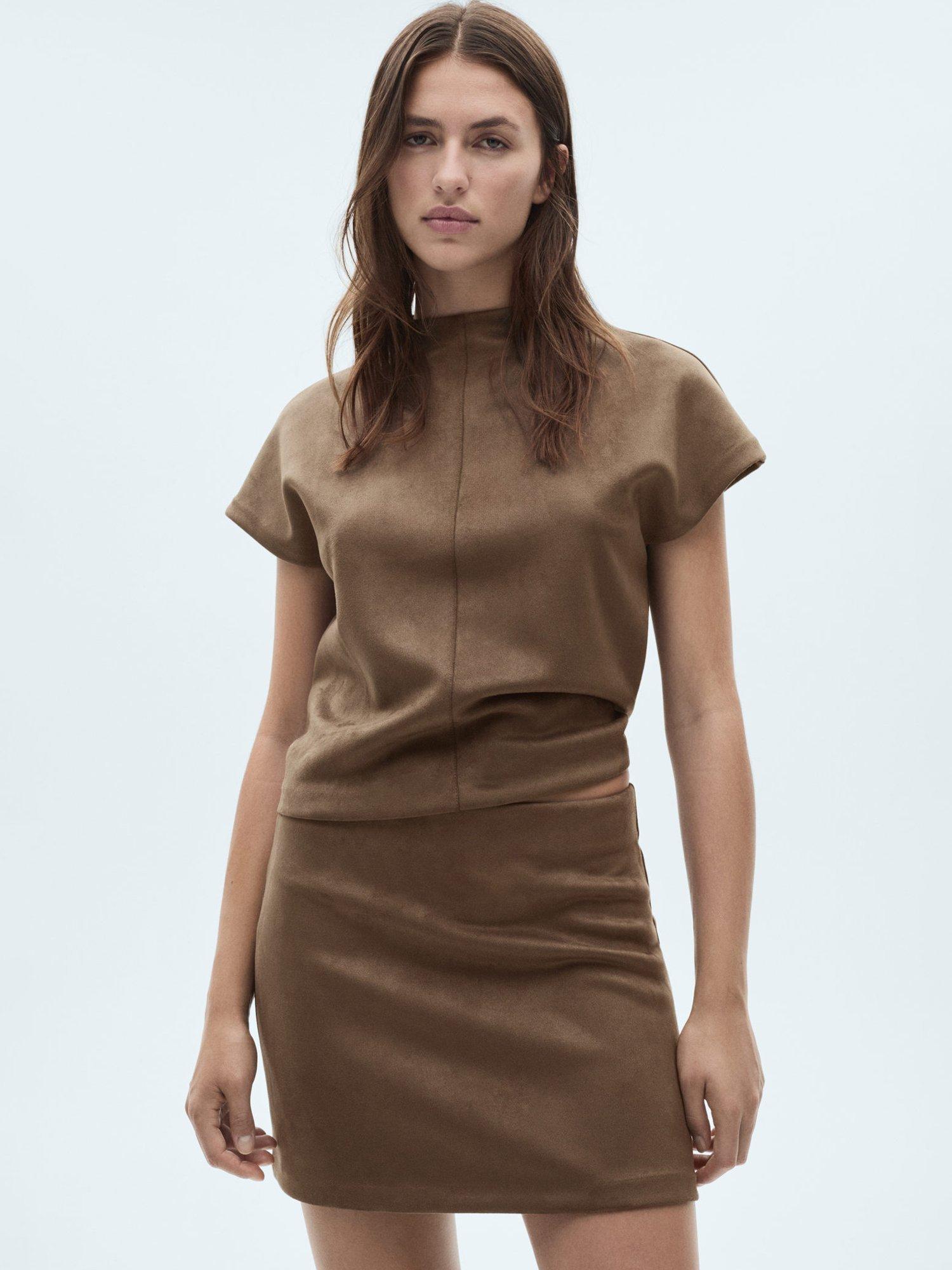 Mango Texas Mini Skirt, Lt Pastel Brown