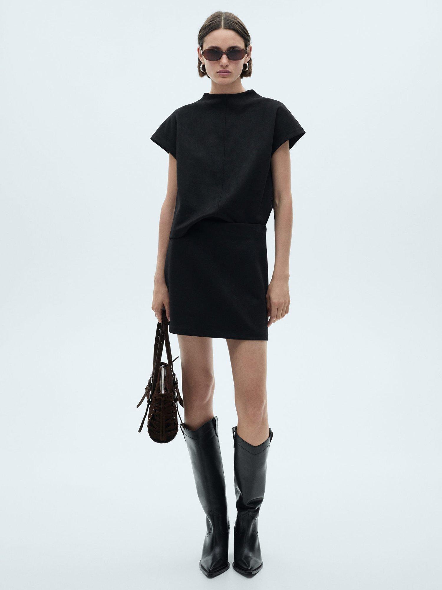 Product image 2 of 7, which shows Mango Texas Short Sleeve High Neck Blouse, Black, M