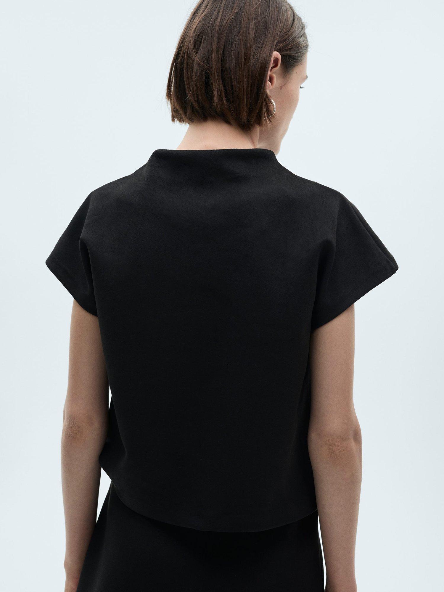 Product image 4 of 7, which shows Mango Texas Short Sleeve High Neck Blouse, Black, M