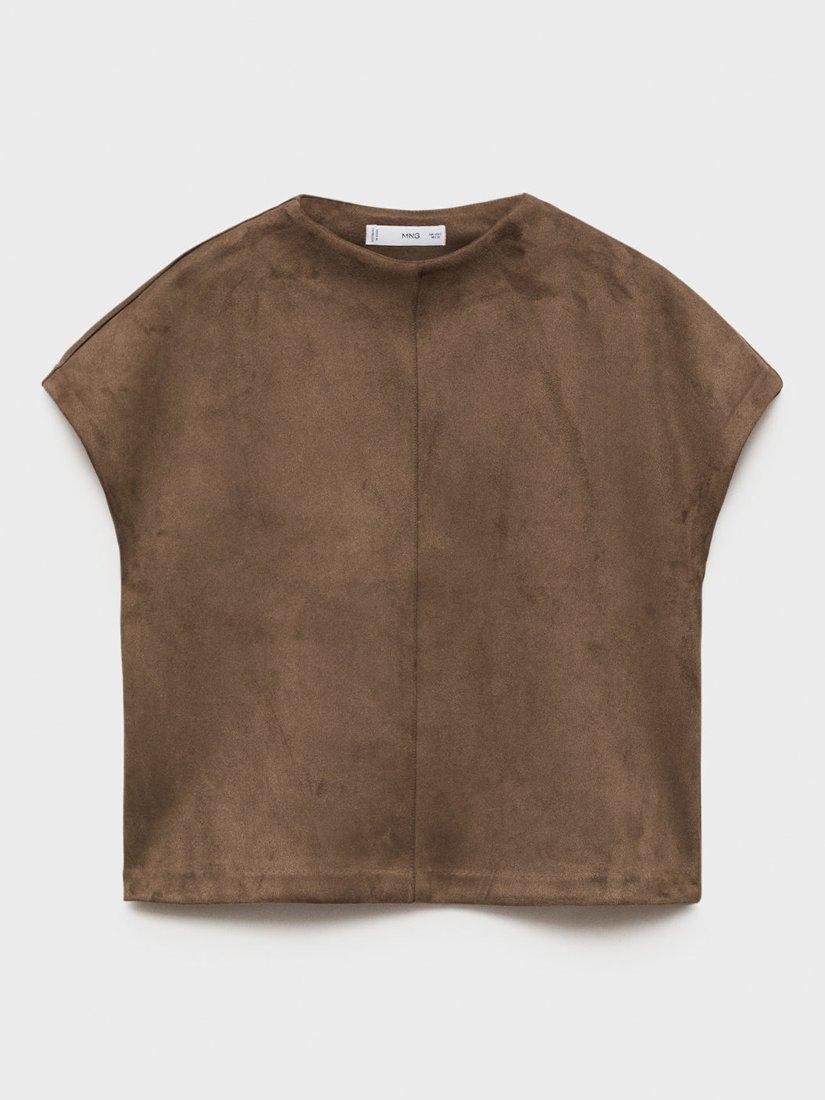 Product image 3 of 8, which shows Mango Texas Short Sleeve High Neck Blouse, Lt Pastel Brown, S