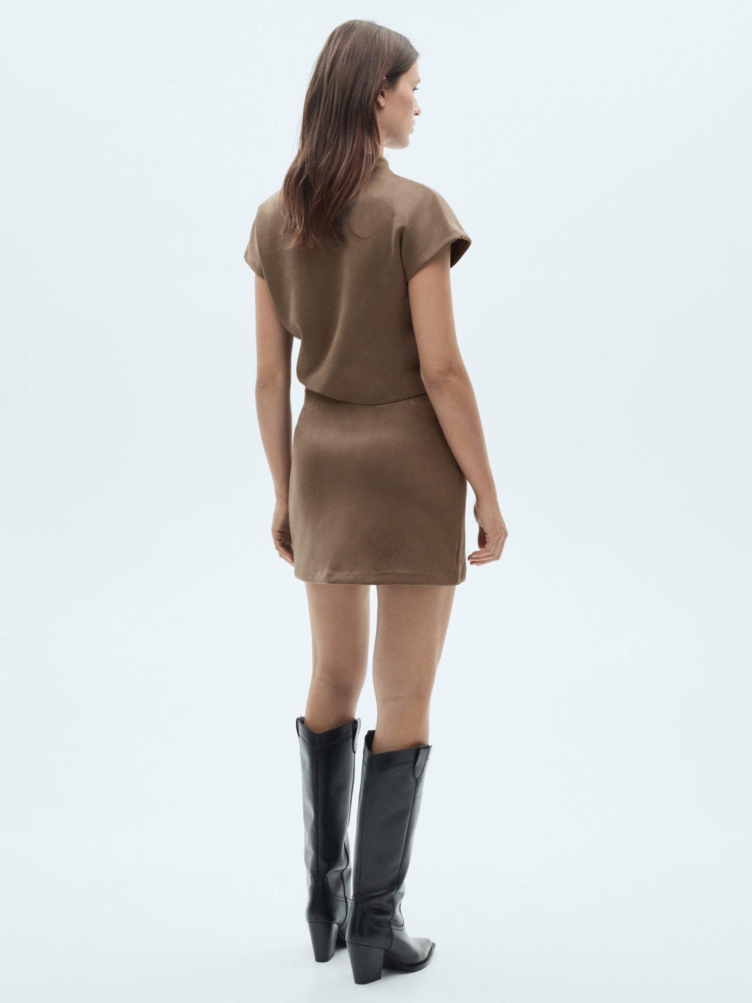 Product image 4 of 8, which shows Mango Texas Short Sleeve High Neck Blouse, Lt Pastel Brown, S