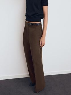 Mango Cinta Wide Leg Trousers, Brown