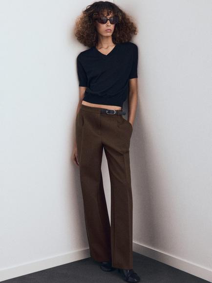 Mango Cinta Wide Leg Trousers - view 2, Brown