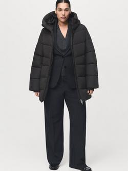 Mango Tokyo Hooded Quilted Zip Front Coat, Black, Black