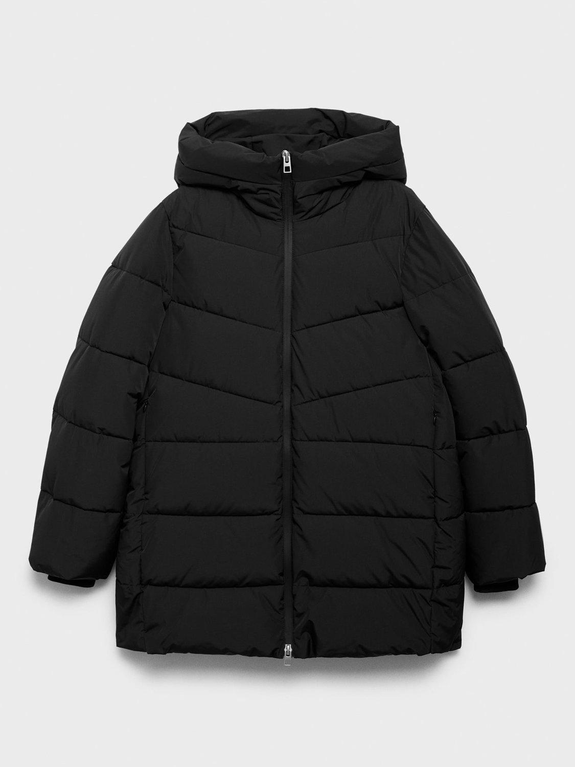 Product image 3 of 9, which shows Mango Tokyo Hooded Quilted Zip Front Coat, Black, XXXL
