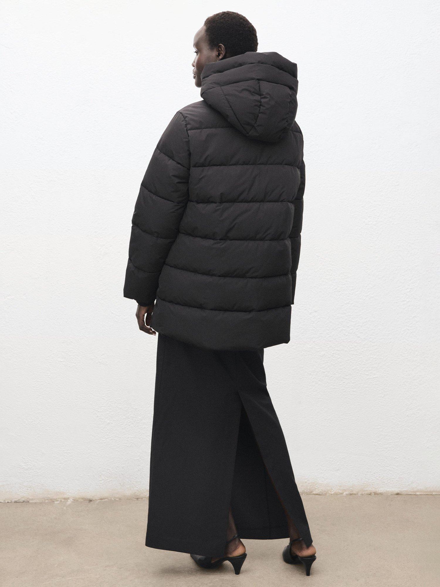 Product image 4 of 9, which shows Mango Tokyo Hooded Quilted Zip Front Coat, Black, XXXL