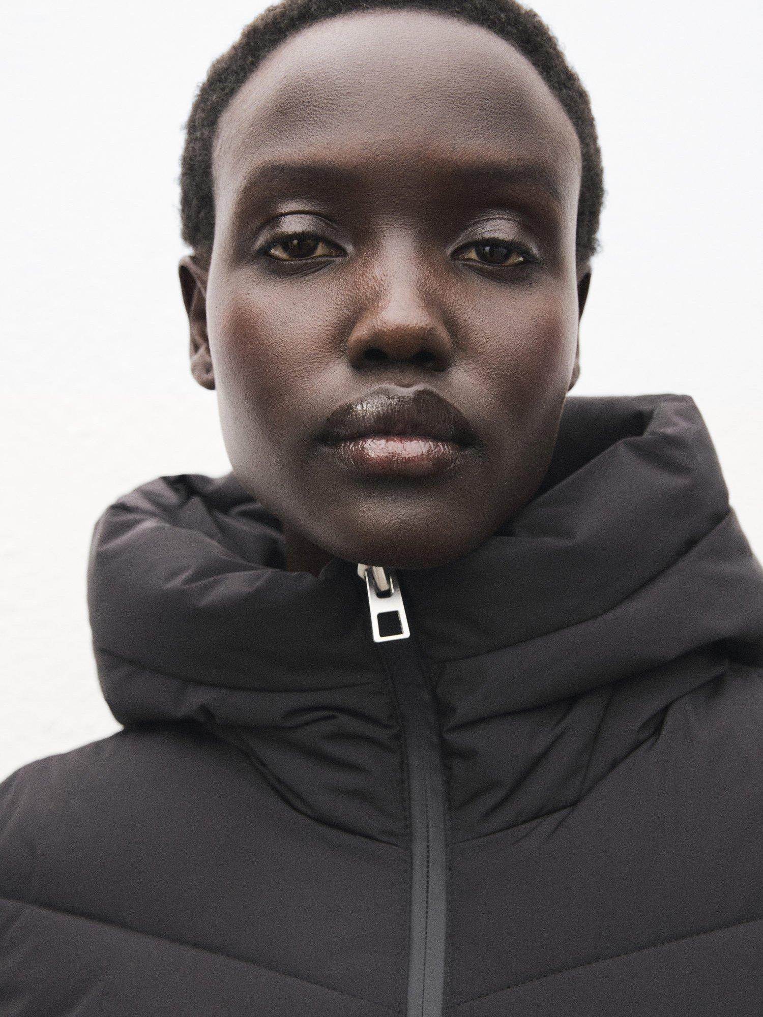 Product image 6 of 9, which shows Mango Tokyo Hooded Quilted Zip Front Coat, Black, XXXL