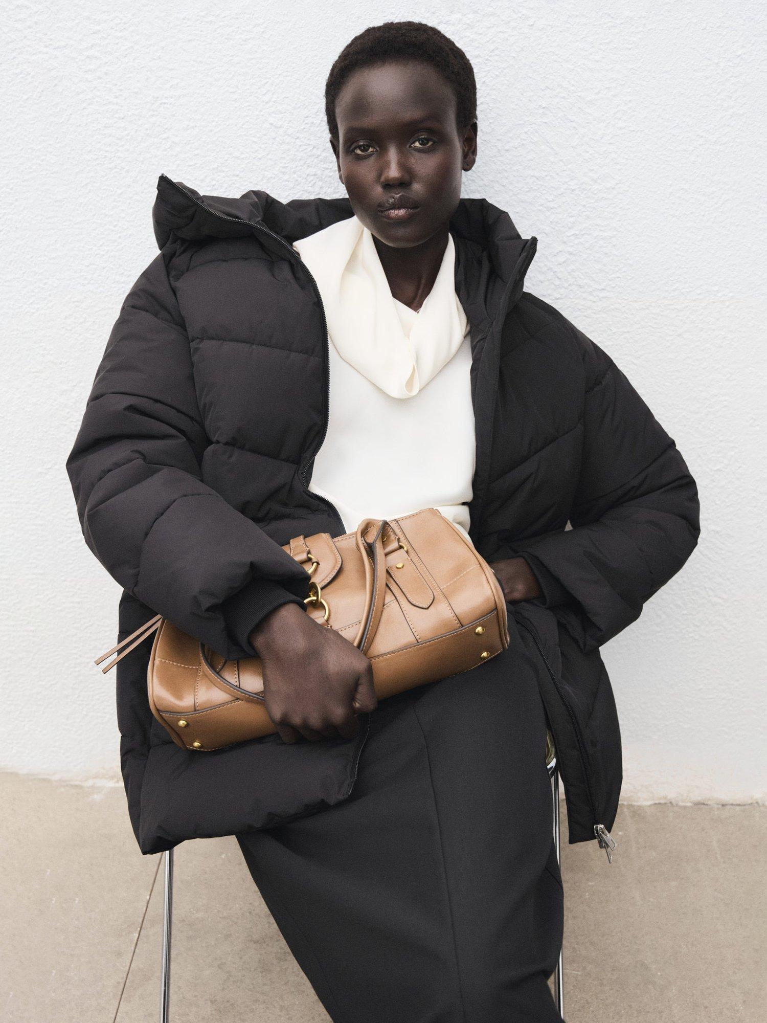 Product image 7 of 9, which shows Mango Tokyo Hooded Quilted Zip Front Coat, Black, XXXL