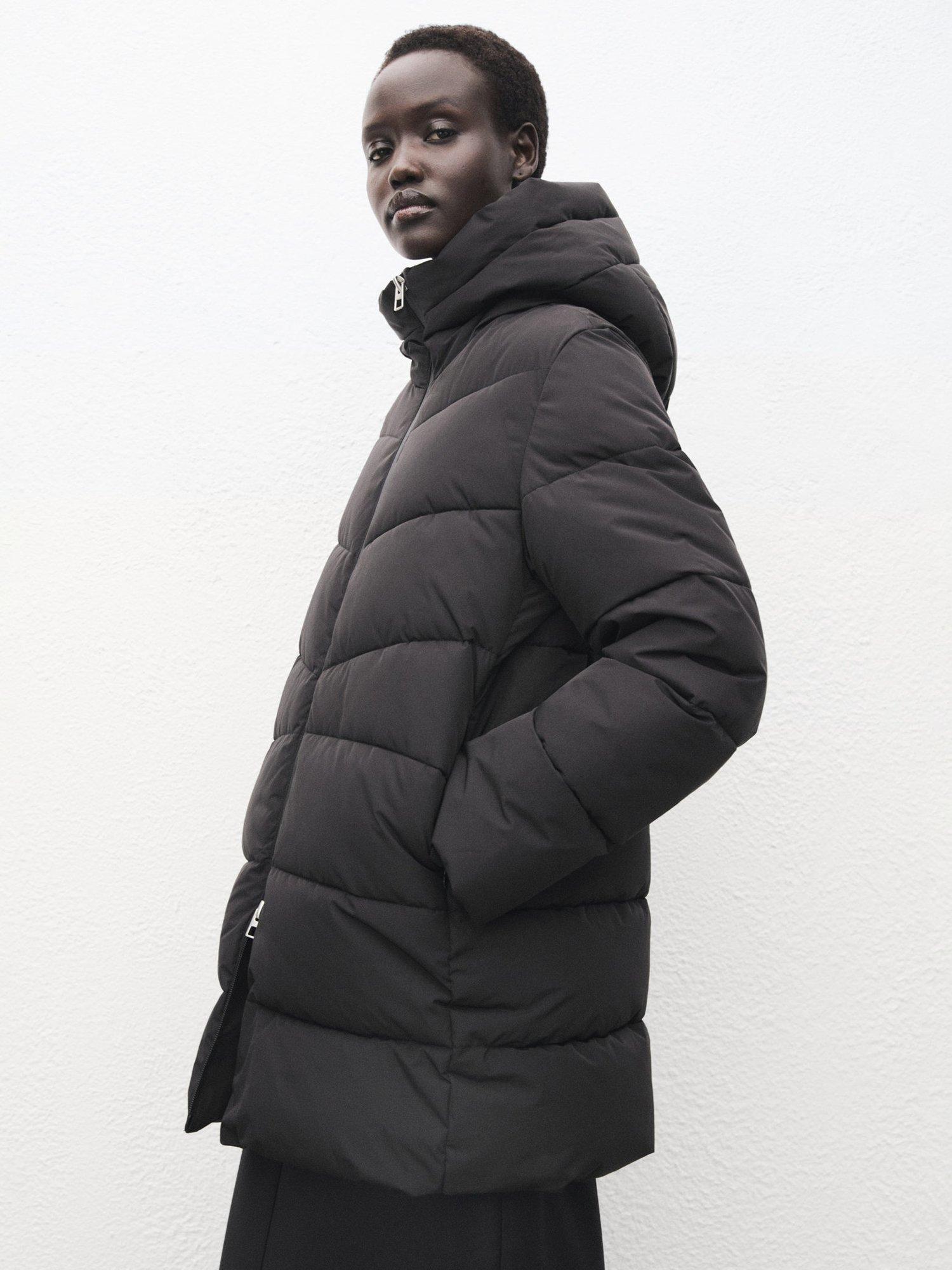 Product image 8 of 9, which shows Mango Tokyo Hooded Quilted Zip Front Coat, Black, XXXL