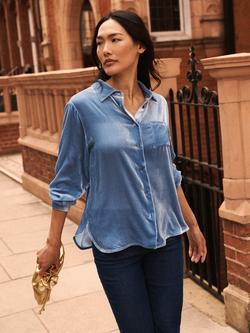 NRBY Chiara Silk Blend Long Sleeve Collar Blouse - view 2, Chambray