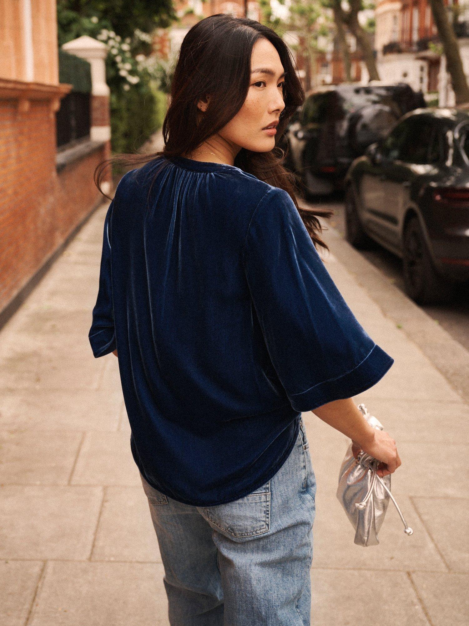 Product image 3 of 7, which shows NRBY Leena Velvet Top, Denim Blue, S