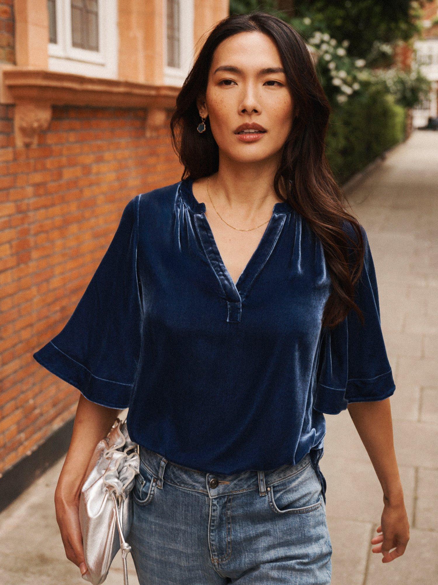 Product image 6 of 7, which shows NRBY Leena Velvet Top, Denim Blue, S