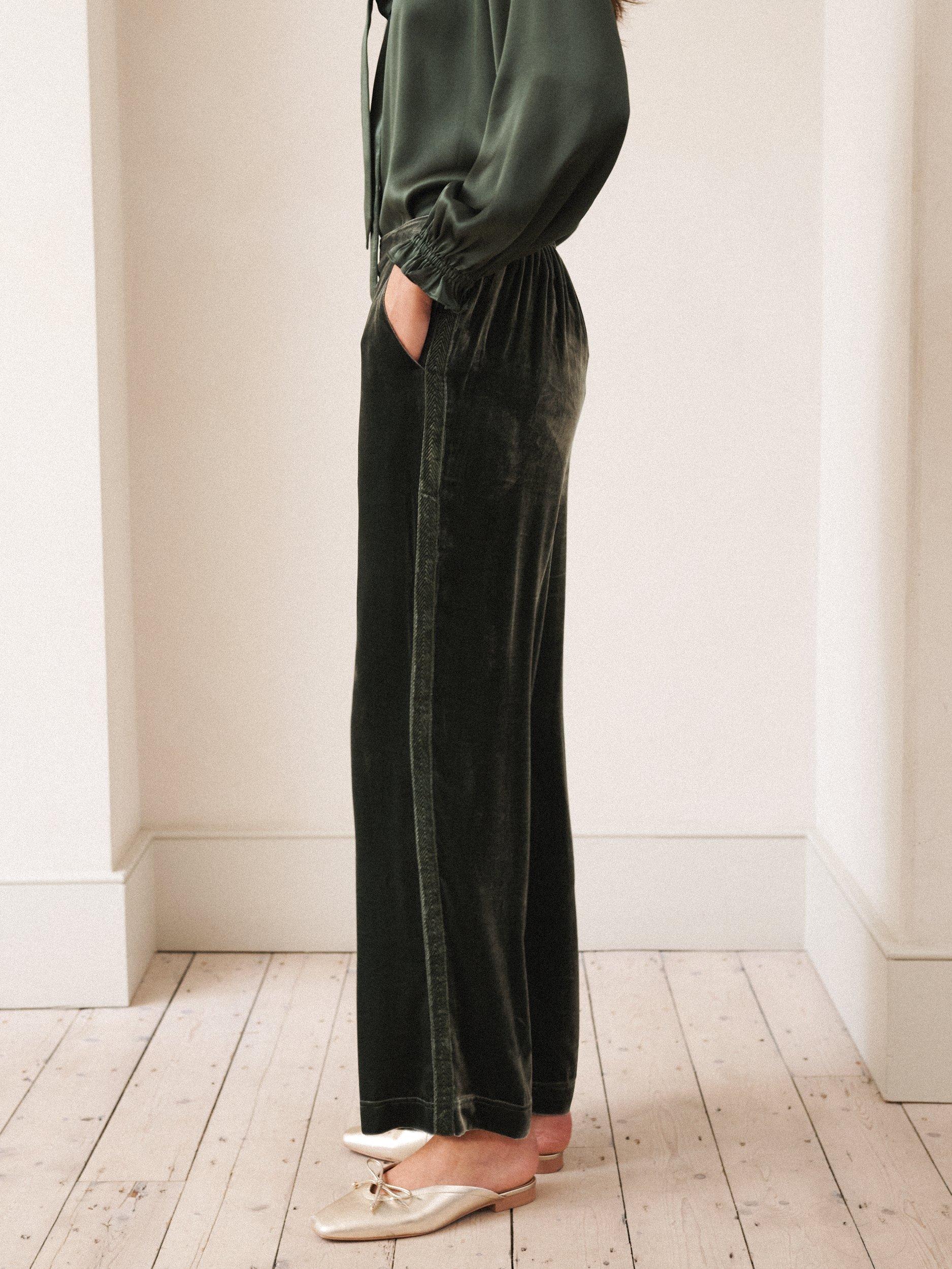 Product image 7 of 8, which shows NRBY Thea Side Stripe Velvet Trousers, Khaki, 8