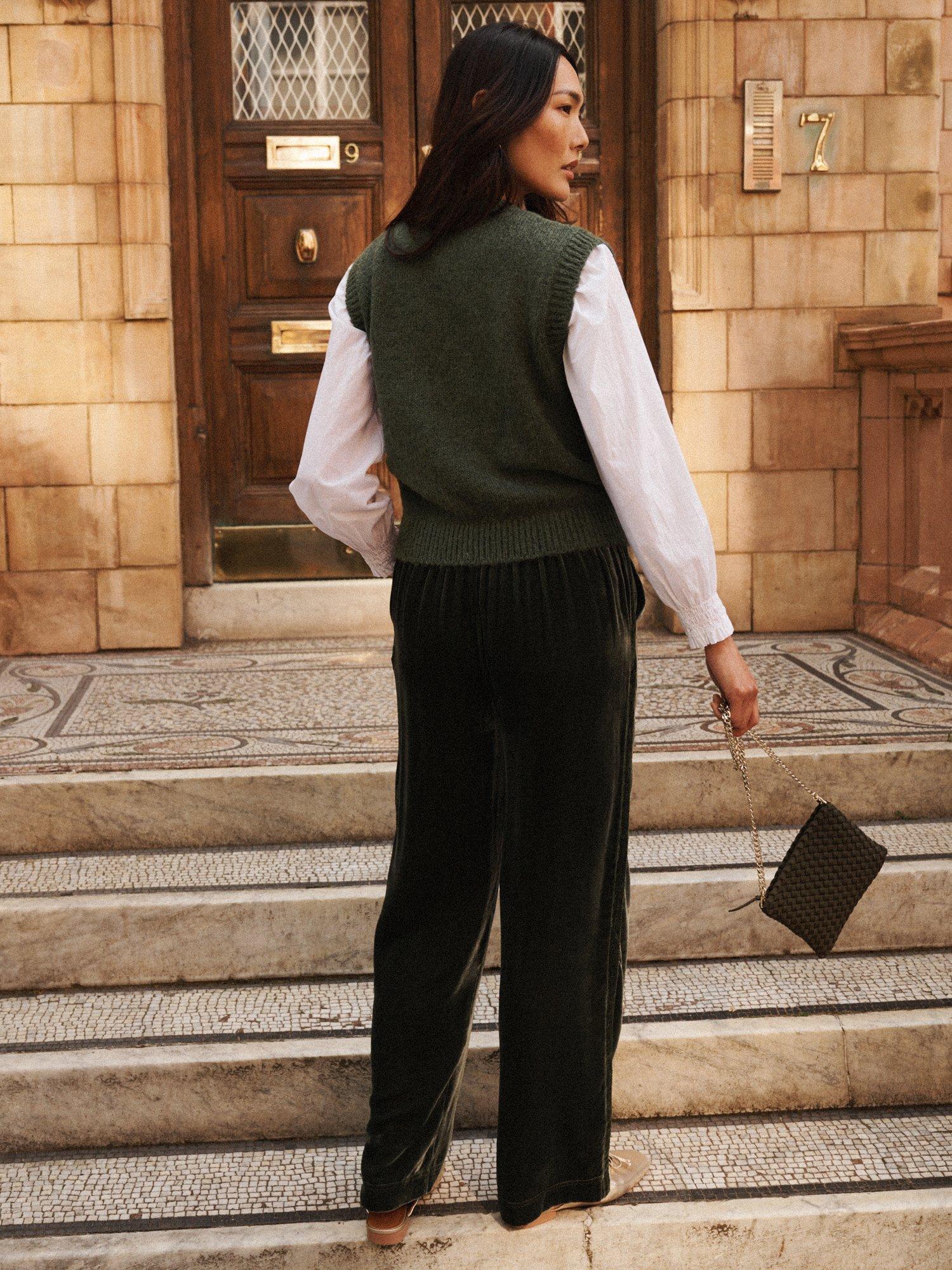 Product image 8 of 8, which shows NRBY Thea Side Stripe Velvet Trousers, Khaki, 8