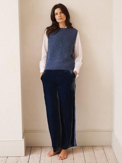 NRBY Thea Side Stripe Velvet Trousers, Denim Blue