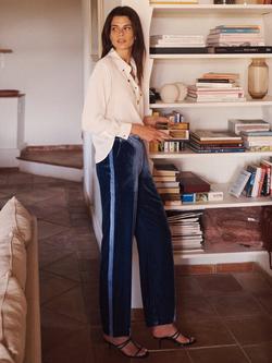 NRBY Thea Side Stripe Velvet Trousers - view 2, Denim Blue