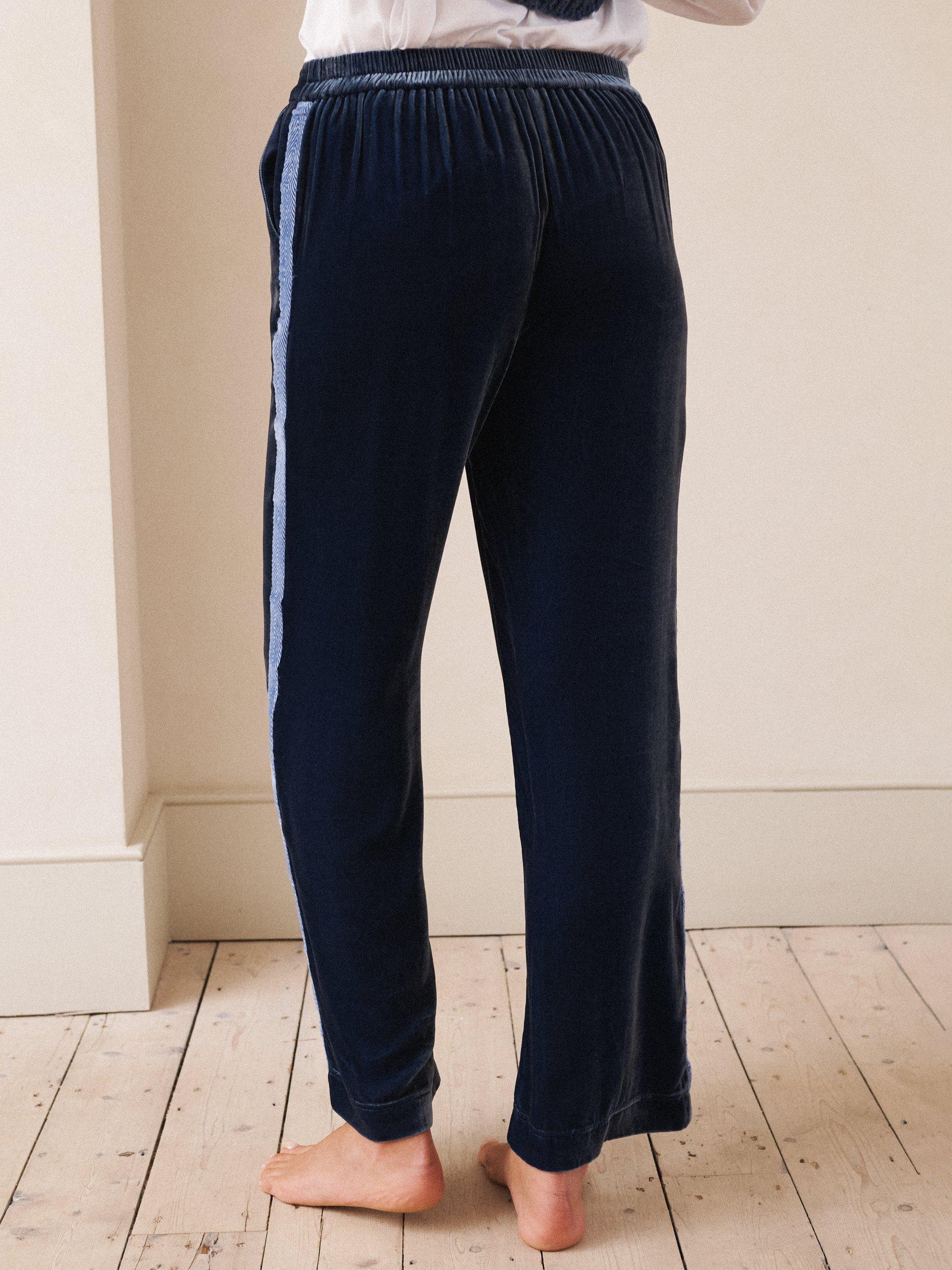 Product image 3 of 8, which shows NRBY Thea Side Stripe Velvet Trousers, Denim Blue, 8