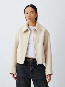 John Lewis Collared Wool Blend Bomber Jacket, Oatmeal, Oatmeal