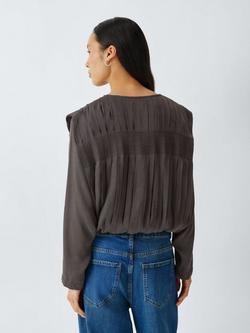 AND/OR Pleat Detail Long Sleeve Top, Grey - view 2, Grey