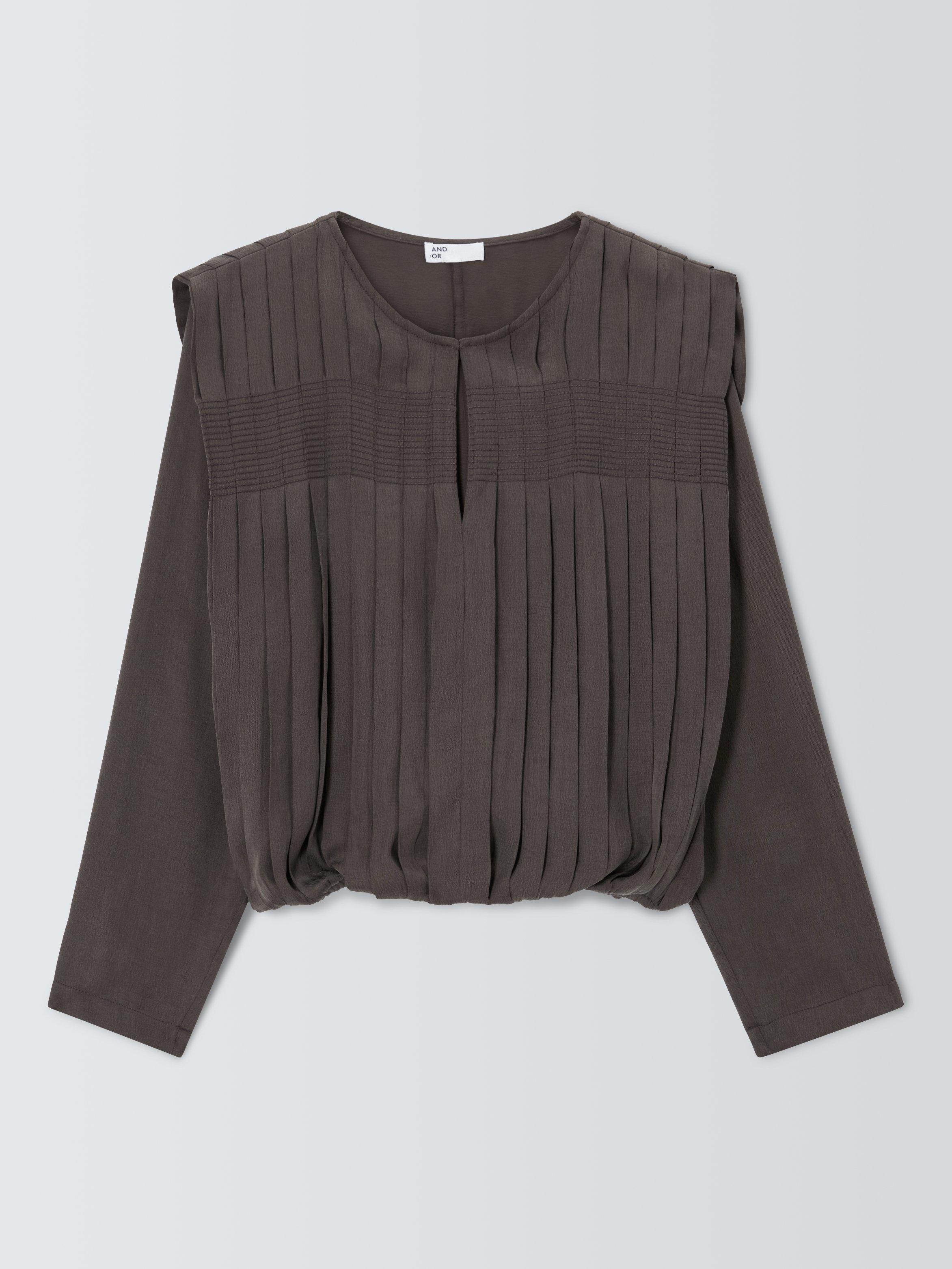 Product image 5 of 8, which shows AND/OR Pleat Detail Long Sleeve Top, Grey, 8