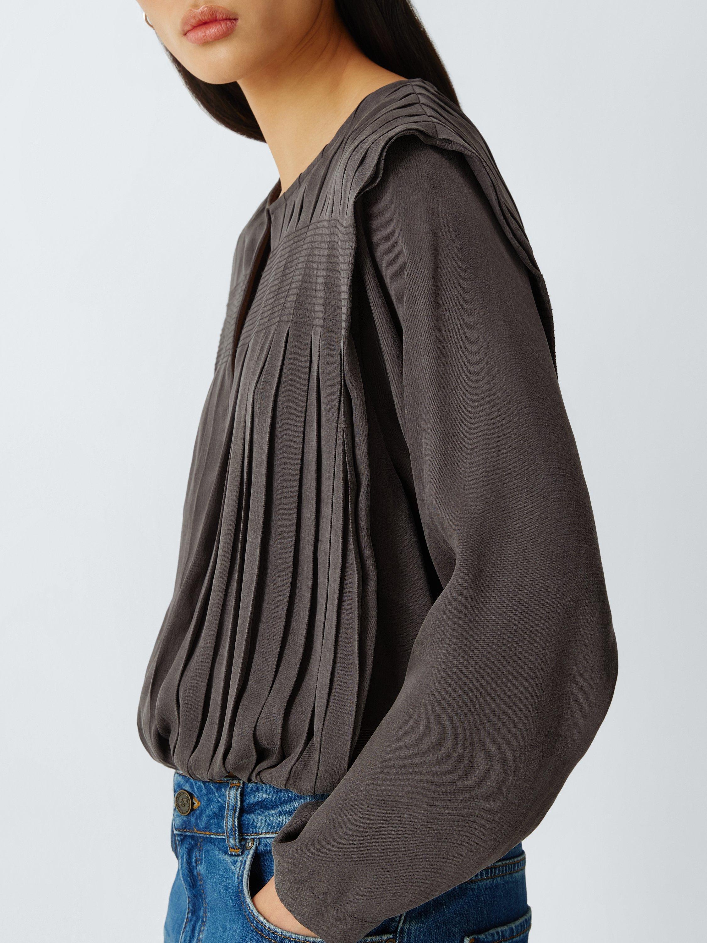 Product image 7 of 8, which shows AND/OR Pleat Detail Long Sleeve Top, Grey, 8