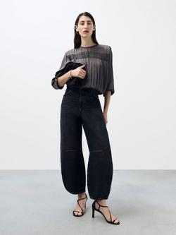 AND/OR Pleat Detail Long Sleeve Top, Grey, Grey