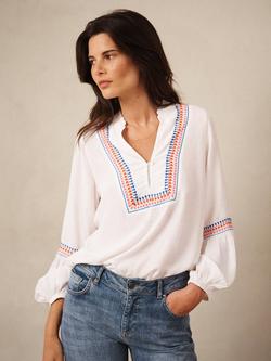 NRBY Vaila Embroidered Long Sleeve V Neck Blouse, White