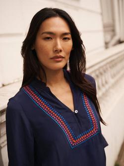 NRBY Vaila Embroidered Long Sleeve V Neck Blouse - view 2, Navy