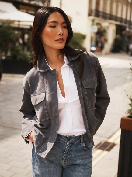 NRBY Villette Suede Jacket, Dusty Blue, Dusty Blue