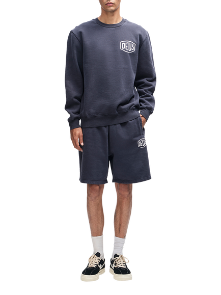 Deus ex Machina Shield Logo Garment Dyed Cotton Sweatshirt, Mechanic Blue, Mechanic Blue