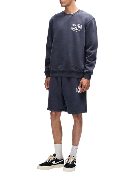 Deus ex Machina Shield Logo Garment Dyed Cotton Sweatshirt, Mechanic Blue - view 2, Mechanic Blue