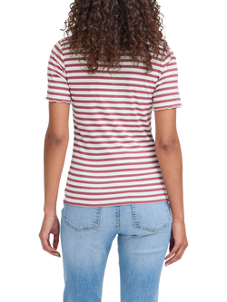 ICHI Cella Stripe Crew Neck T-Shirt - view 2, Maroon/Cloud Dancer