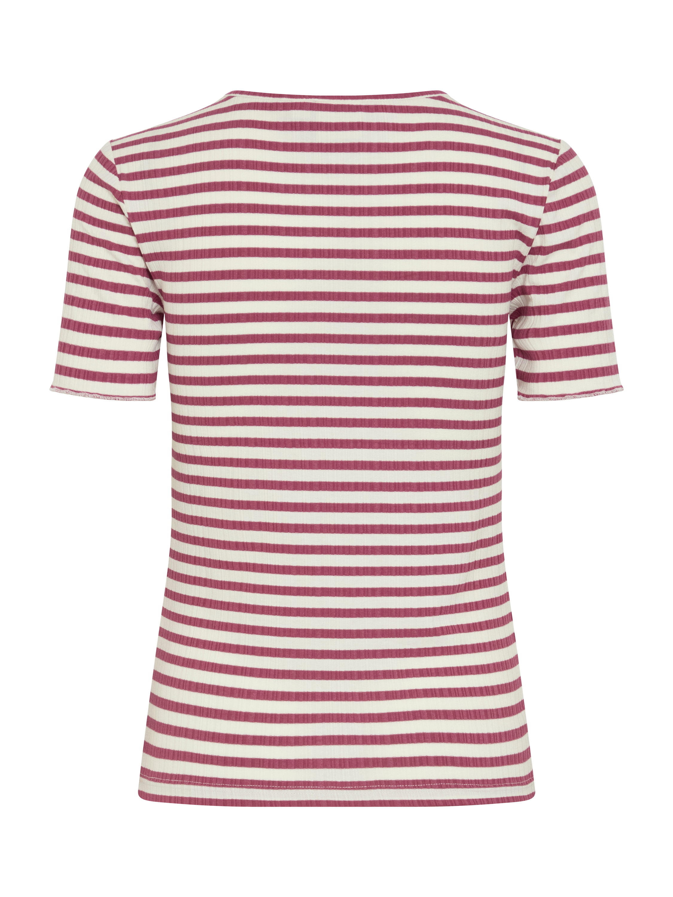 Product image 6 of 7, which shows ICHI Cella Stripe Crew Neck T-Shirt, Maroon/Cloud Dancer, XS
