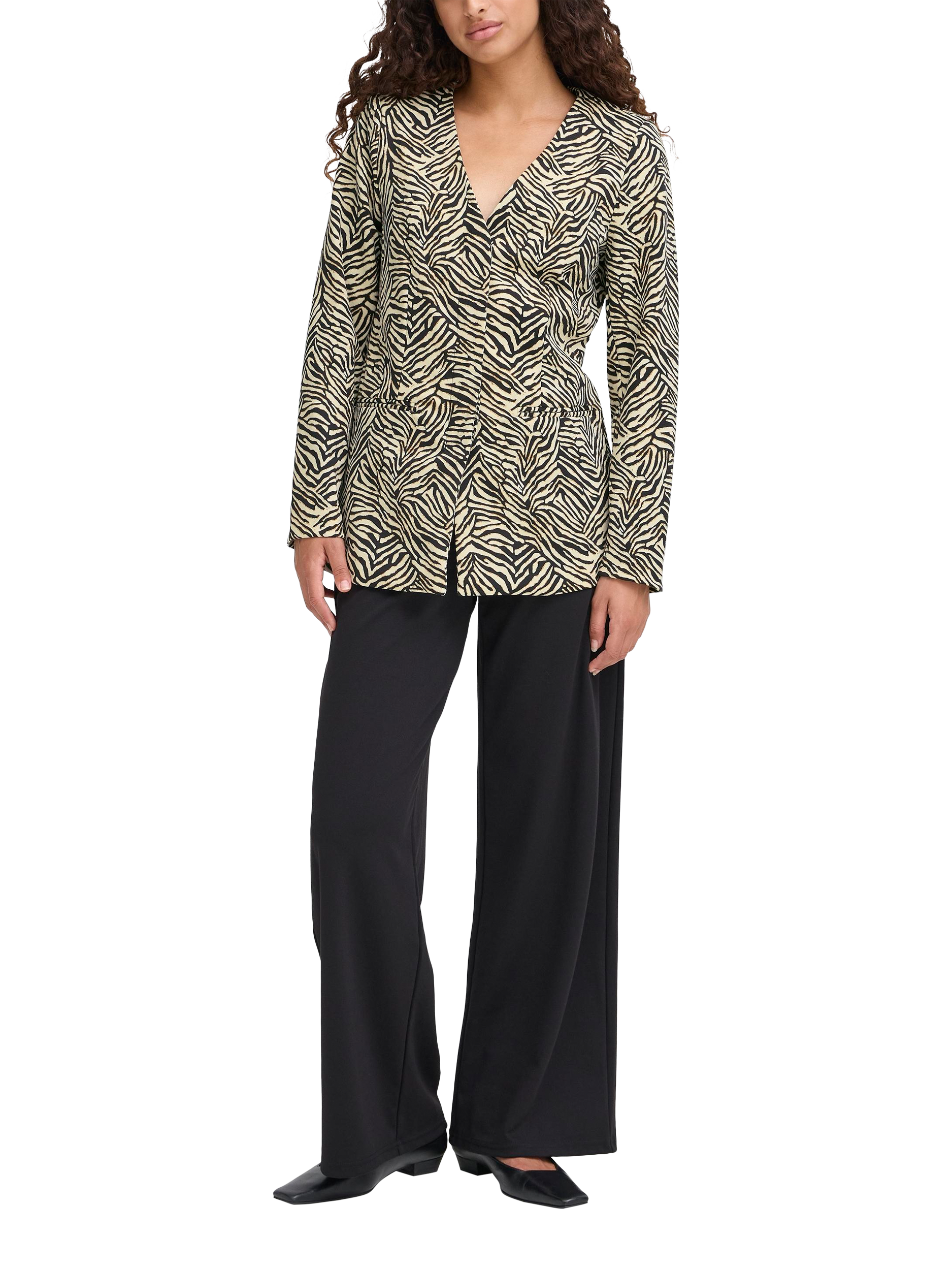 Product image 3 of 7, which shows ICHI Kate Zebra Print Blazer, Multi, XS