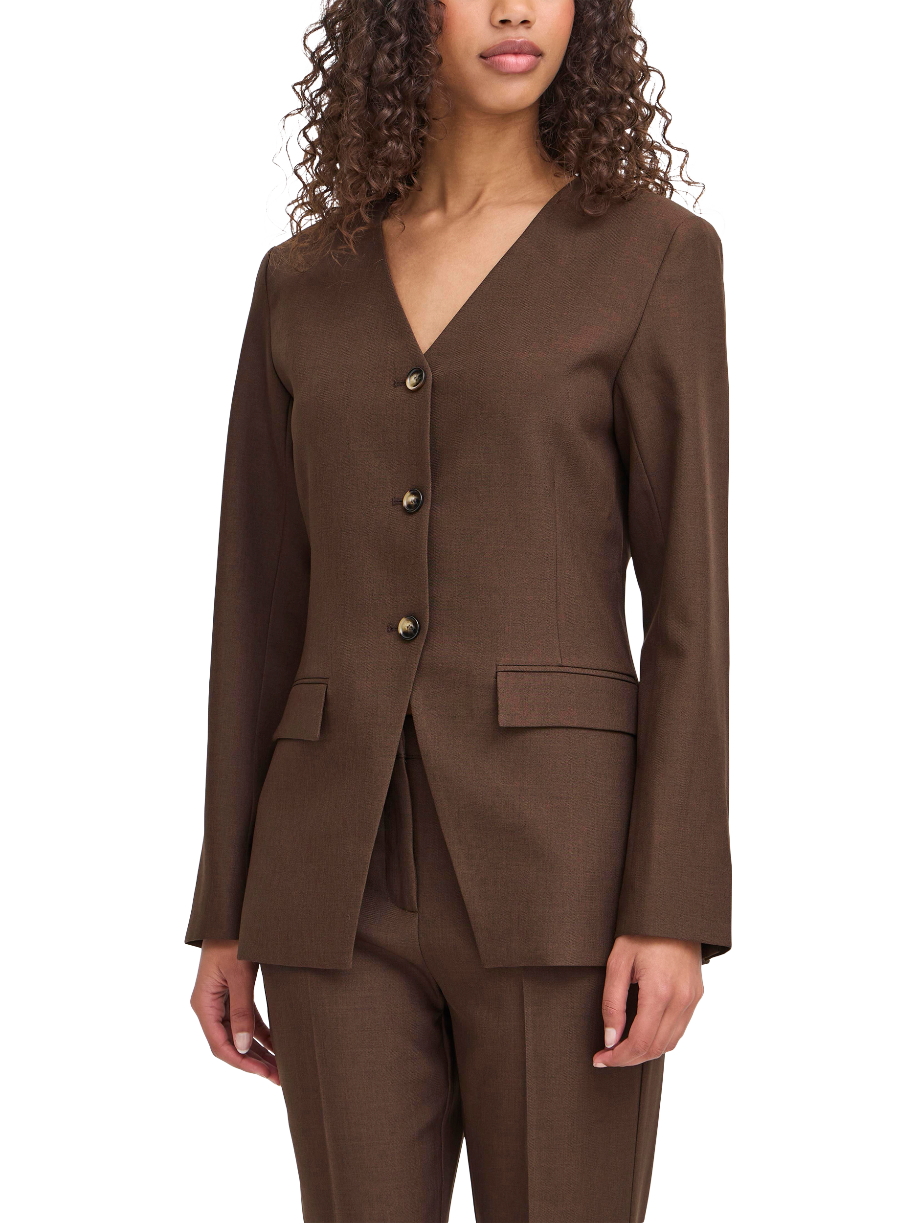 Product image 1 of 7, which shows ICHI Lexi Single Breasted Blazer, Coffee Bean Melange, 10