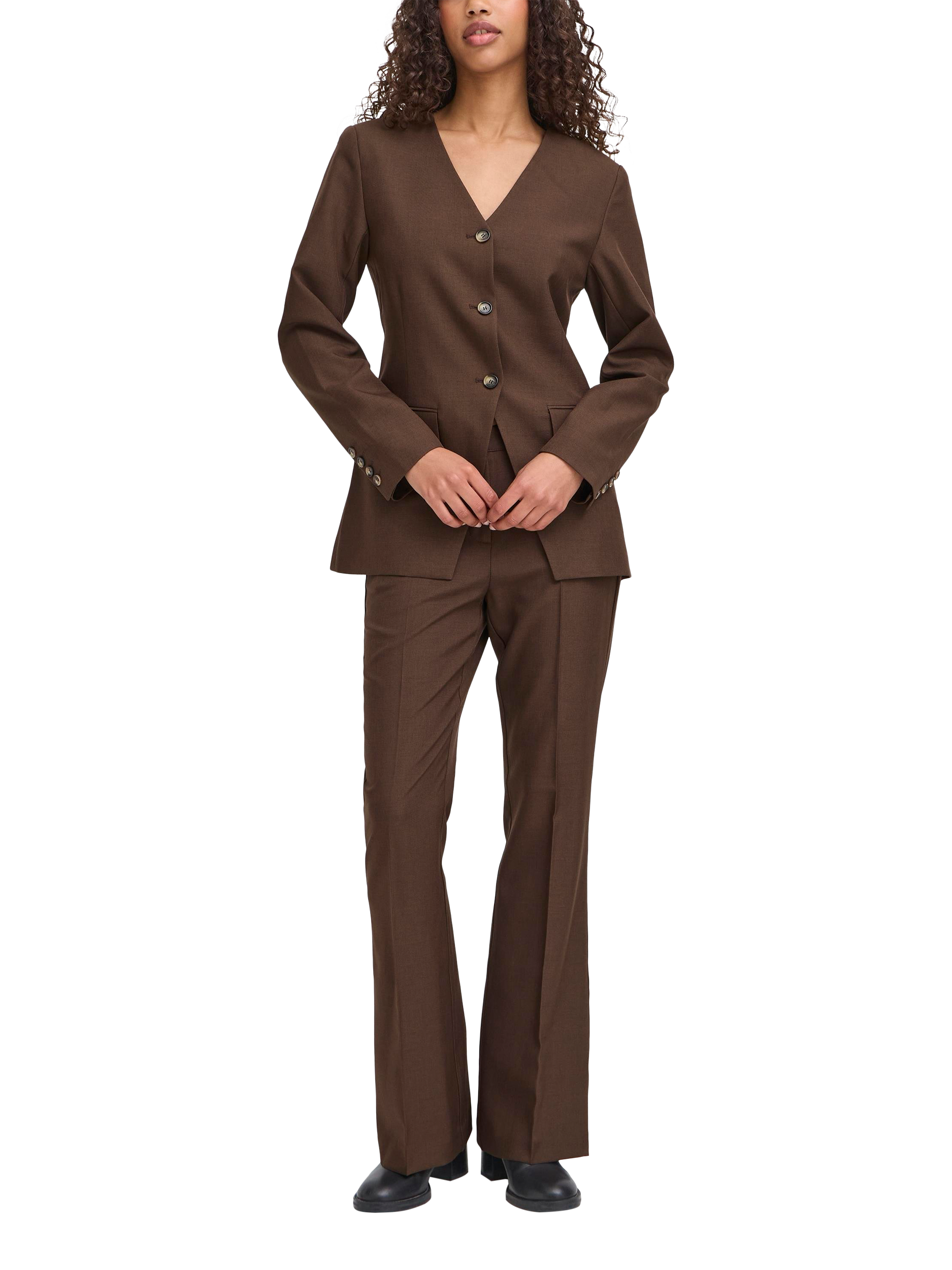 Product image 3 of 7, which shows ICHI Lexi Single Breasted Blazer, Coffee Bean Melange, 10