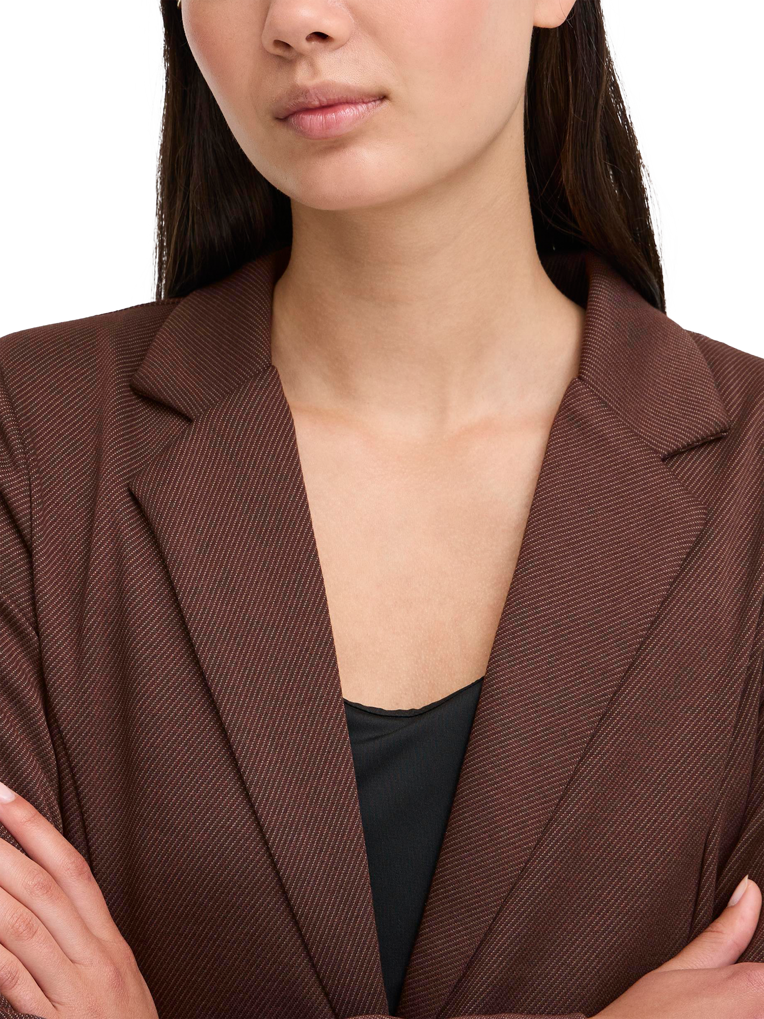 Product image 4 of 7, which shows ICHI Kate Textured Blazer, Coffee Bean, XS