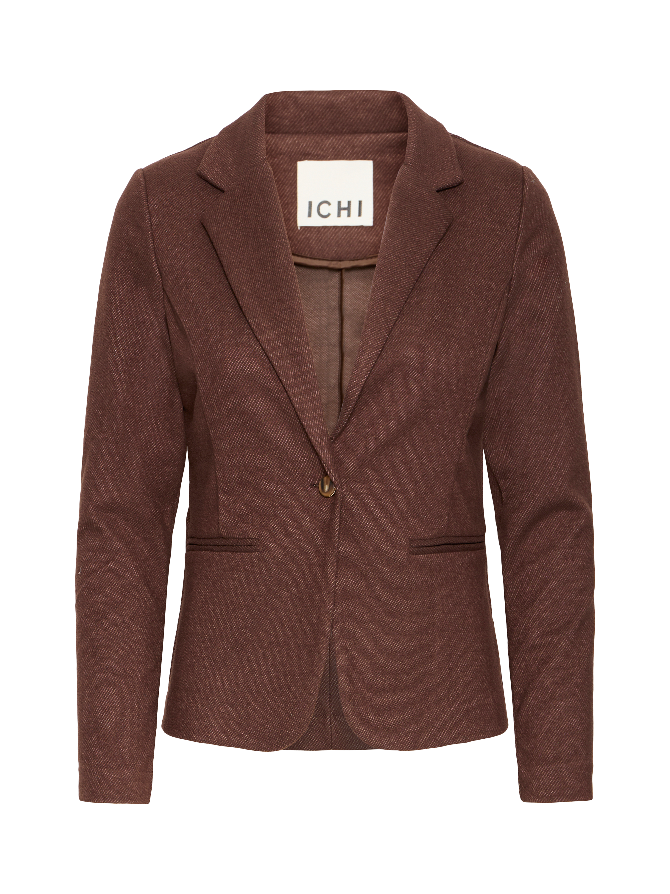 Product image 5 of 7, which shows ICHI Kate Textured Blazer, Coffee Bean, XS