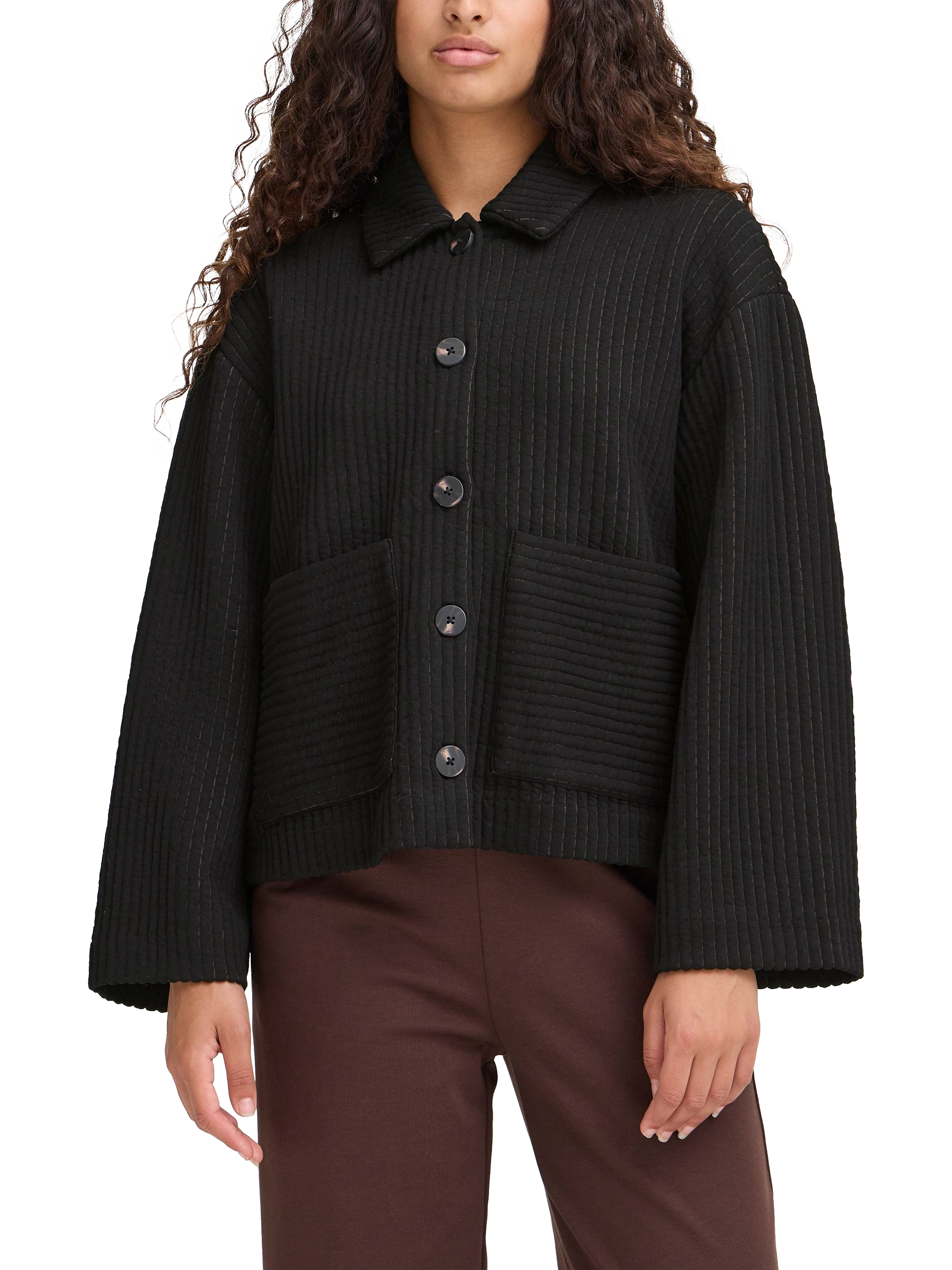 Product image 1 of 7, which shows ICHI Kate Quilted Jacket, Black, XS