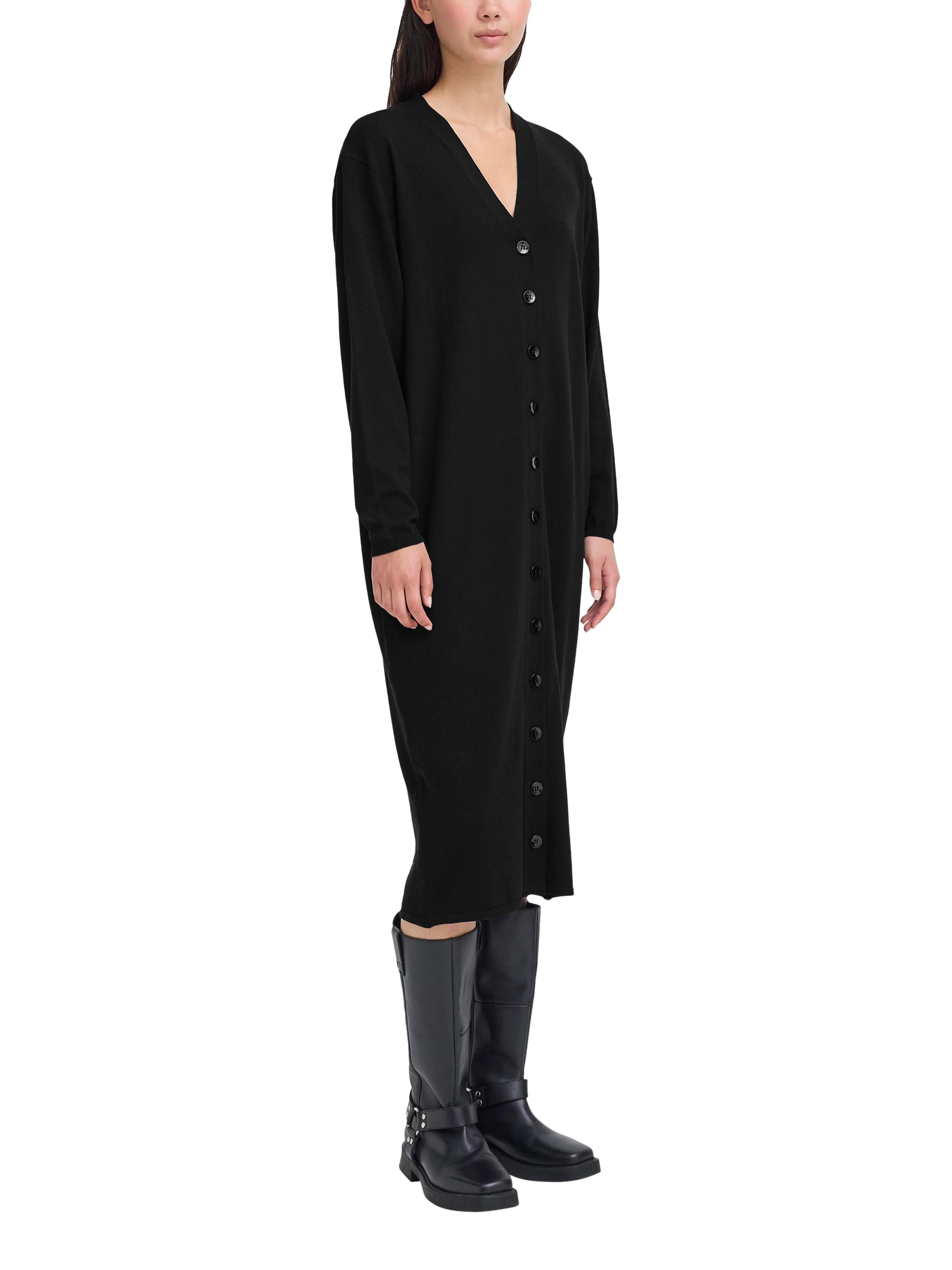 Product image 1 of 7, which shows ICHI Boston Shirt Midi Dress, Black, XS