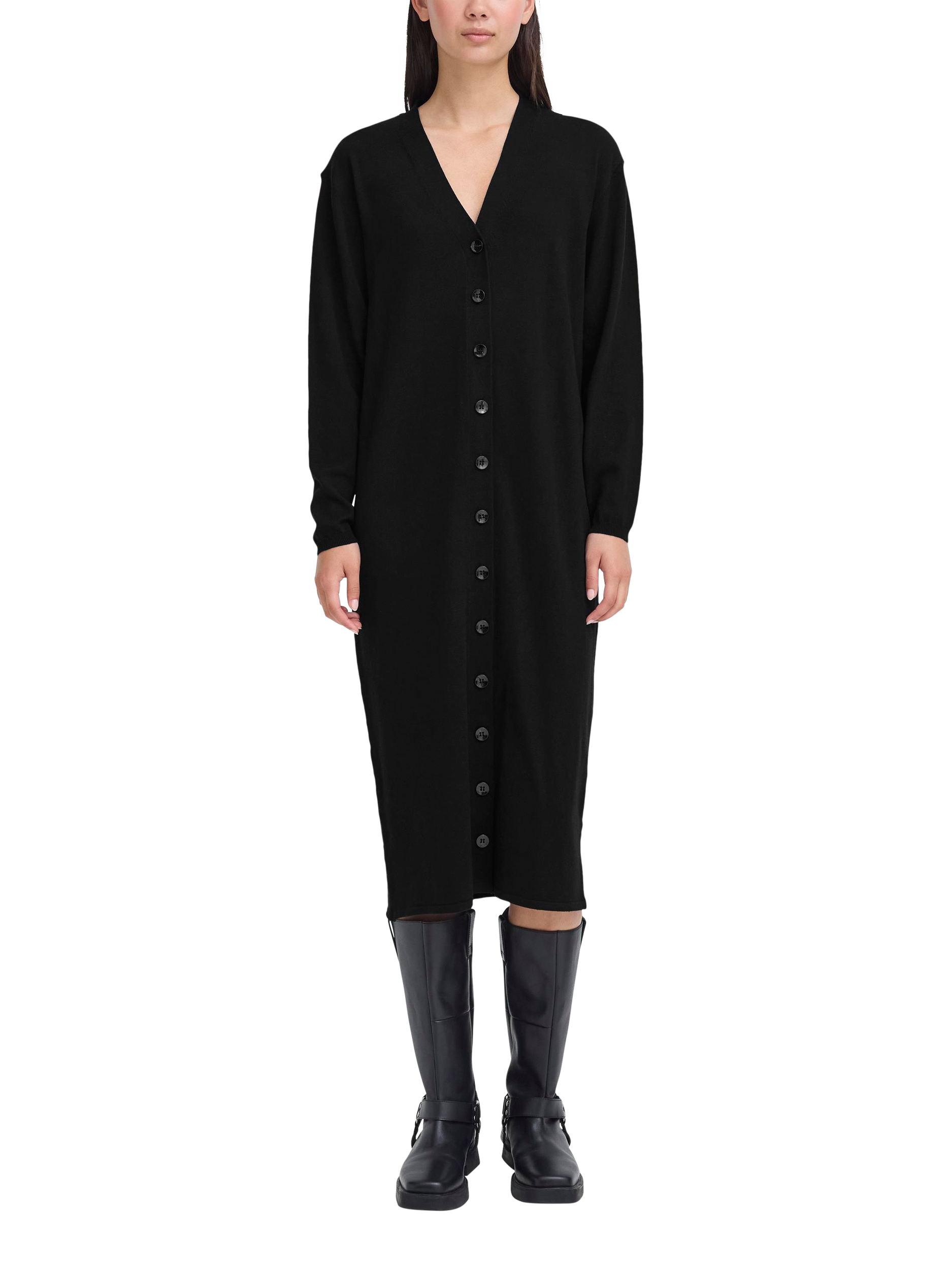 Product image 3 of 7, which shows ICHI Boston Shirt Midi Dress, Black, XS