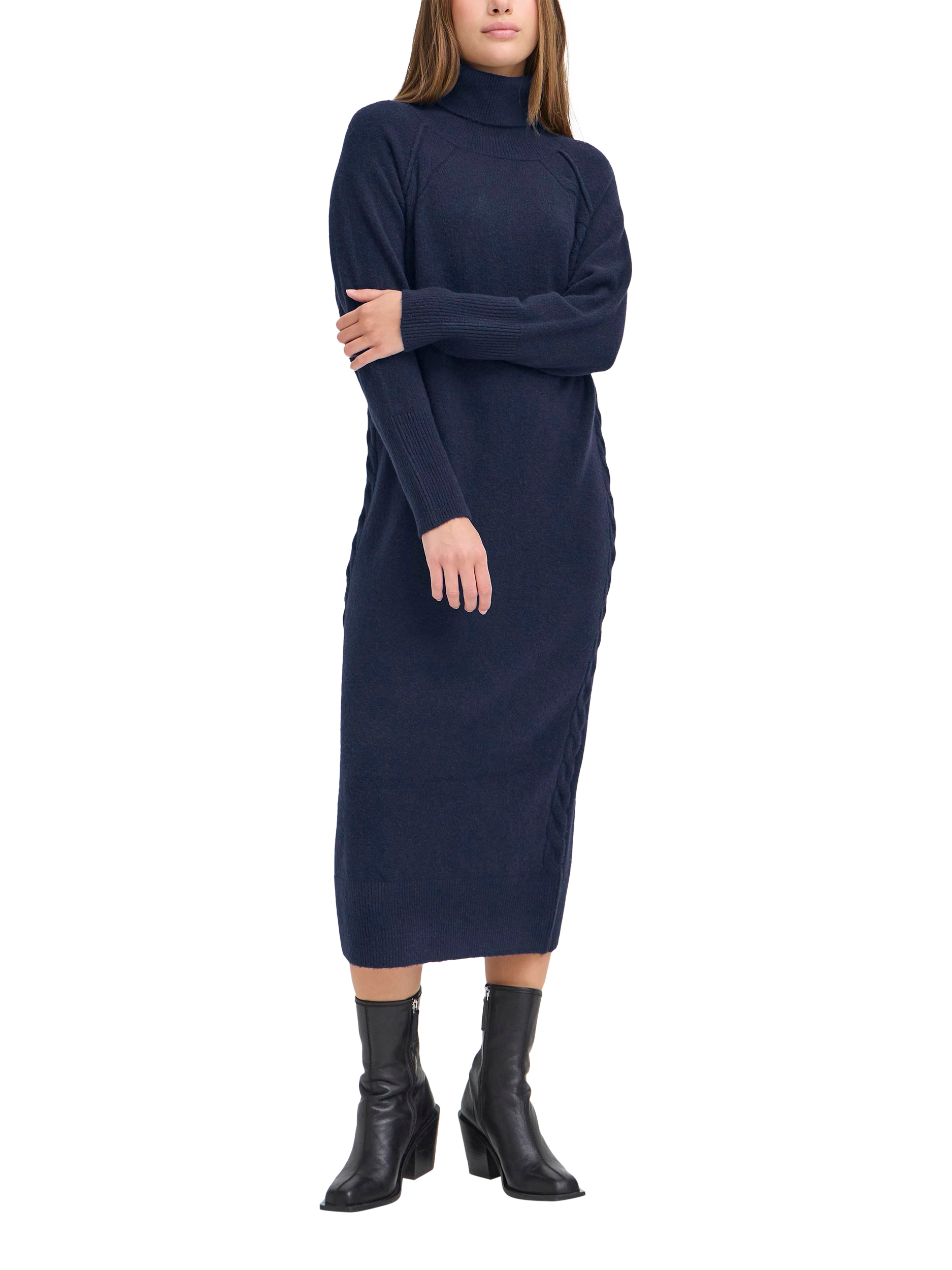 Product image 1 of 7, which shows ICHI Dasila Roll Neck Jumper Dress, Total Eclipse, XS