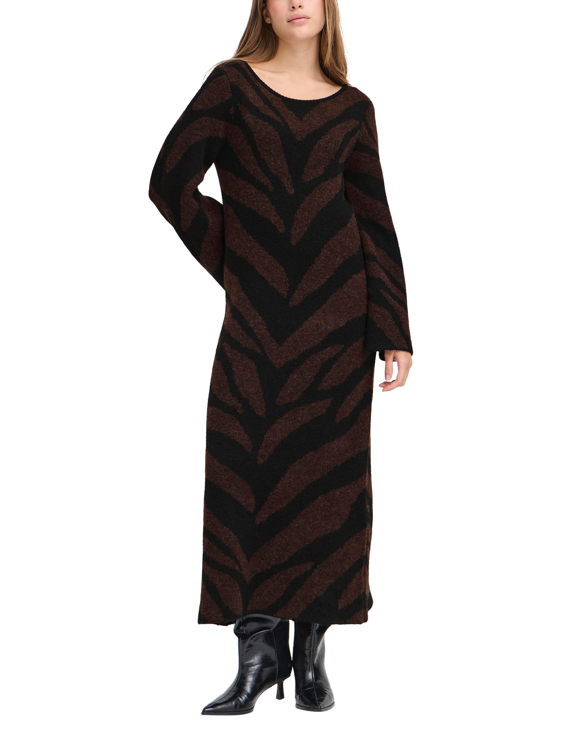 Product image 3 of 7, which shows ICHI Kamora Abstract Jumper Dress, Black, XS